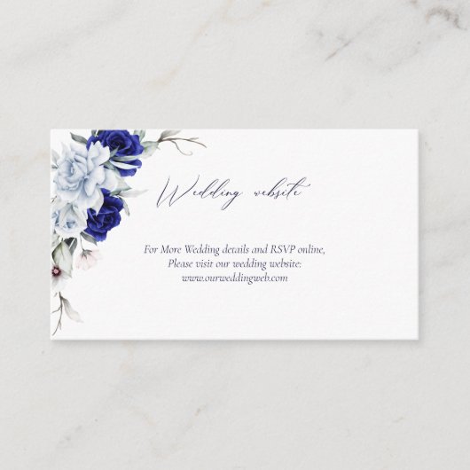 ダスティーエレガントブルーネイビーフローラの結婚ウェブサイト エンクロージャーカード (正面)