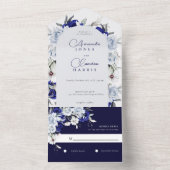ダスティーエレガントブルーネイビーフローラアーチ結婚ズ オールインワン招待状 (内側)