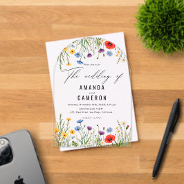 ダスティーエレガントブルーネイビーフローラ結婚ズ アクリル招待状