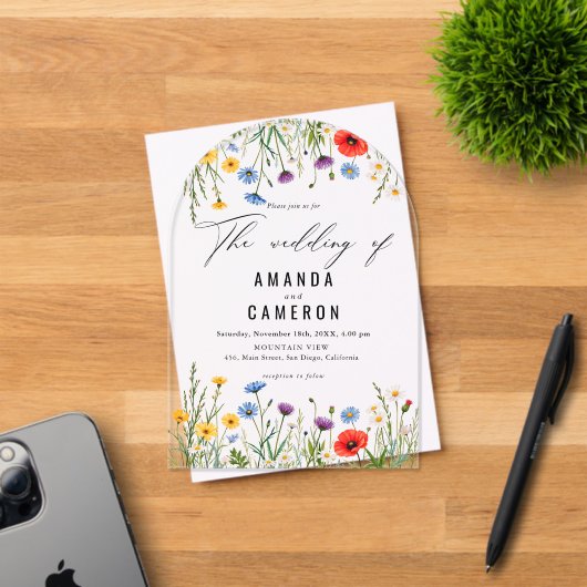 ダスティーエレガントブルーネイビーフローラ結婚ズ アクリル招待状 (インサイチュ (招待状))