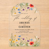 ダスティーエレガントブルーネイビーフローラ結婚ズ アクリル招待状 (正面)