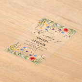 ダスティーエレガントブルーネイビーフローラ結婚ズ アクリル招待状 (レイダウン)