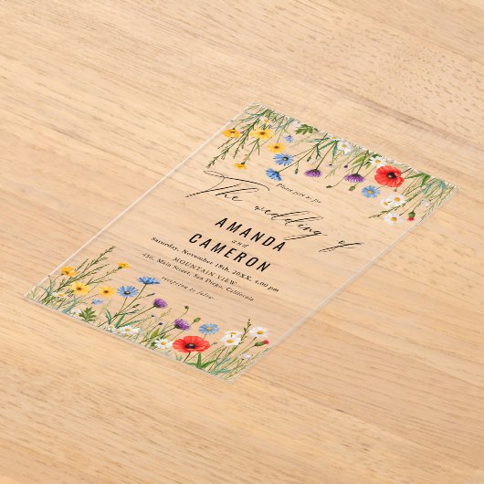 ダスティーエレガントブルーネイビーフローラ結婚ズ アクリル招待状 (レイダウン)