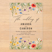 ダスティーエレガントブルーネイビーフローラ結婚ズ アクリル招待状 (正面)