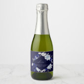 ダスティーエレガントブルーネイビーフローラ結婚ズ スパークリングワインラベル (正面)
