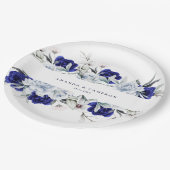 ダスティーエレガントブルーネイビーフローラ結婚ズ ペーパープレート (アングル)