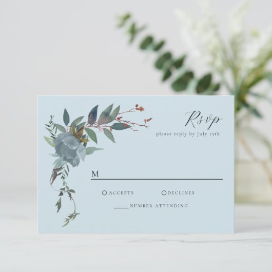 ダスティーエレガントブルーネイビー植物園 出欠カード (スタンド正面)