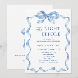 ダスティーエレガントブルーハンドドロッドボーリハーサルディナー 招待状