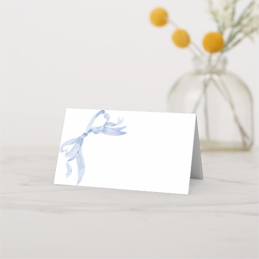 ダスティーエレガントブルーハンドドロードボウブライダルシャワー プレイスカード (正面)