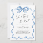 ダスティーエレガントブルーハンドドロードボウブライダルシャワー 招待状 (正面)