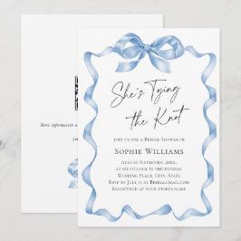 ダスティーエレガントブルーハンドドロードボウブライダルシャワー 招待状