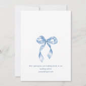 ダスティーエレガントブルーハンドドロードボウ婚約パーティ 招待状 (裏面)
