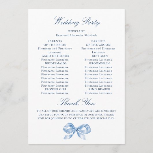 ダスティーエレガントブルーハンドドロードボウ結婚式 プログラム (裏面)