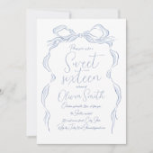 ダスティーエレガントブルーハンドドロードボウSweet sixteen 招待状 (正面)