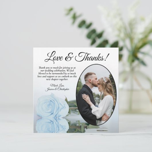 ダスティーエレガントブルーバラオーバルフォト結婚ズ サンキューカード (スタンド正面)