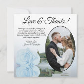 ダスティーエレガントブルーバラオーバルフォト結婚ズ サンキューカード (正面)