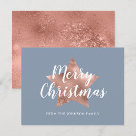 ダスティーエレガントブルーバラバラ金ゴールドスタークリスマス ポストカード