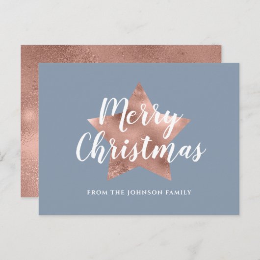 ダスティーエレガントブルーバラバラ金ゴールドスタークリスマス ポストカード (正面/裏面)