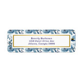 ダスティーエレガントブルーバラ金ゴールドアクセント差出人住所 ラベル (正面)