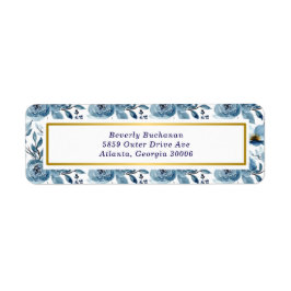 ダスティーエレガントブルーバラ金ゴールドアクセント差出人住所 ラベル
