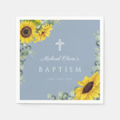 ダスティーエレガントブルーヒマワリ宗教洗礼 スタンダードカクテルナプキン (正面)