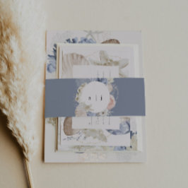 ダスティーエレガントブルービーチ結婚式 招待状ベリーバンド