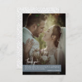 ダスティーエレガントブルーフォトバナー結婚ズ サンキューカード (正面/裏面)