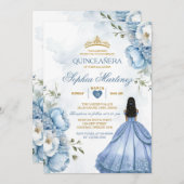 ダスティーエレガントブルーフラワーズプリンセスキンセアニラ 招待状 (正面/裏面)