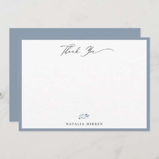 ダスティーエレガントブルーフローラありがとう ノートカード (正面/裏面)