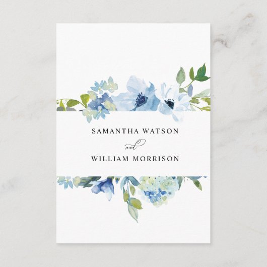 ダスティーエレガントブルーフローラのエンク結婚ロージャカード エンクロージャーカード (裏面)