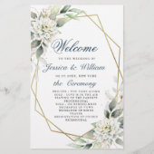 ダスティーエレガントブルーフローラの式結婚プログラム (正面)