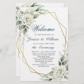 ダスティーエレガントブルーフローラの式結婚プログラム (正面/裏面)