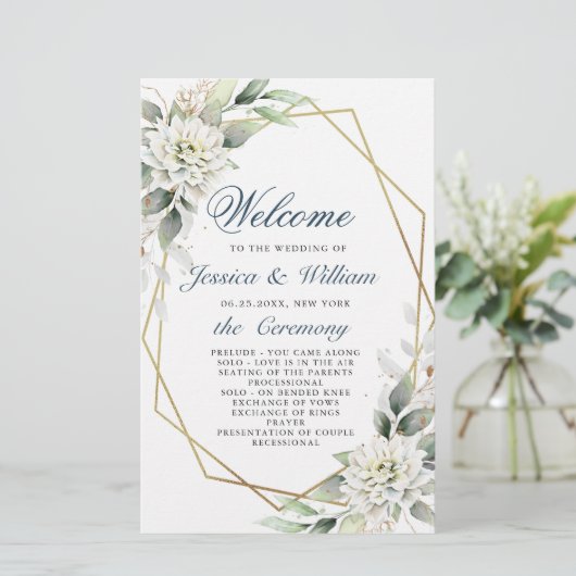 ダスティーエレガントブルーフローラの式結婚プログラム (スタンド正面)