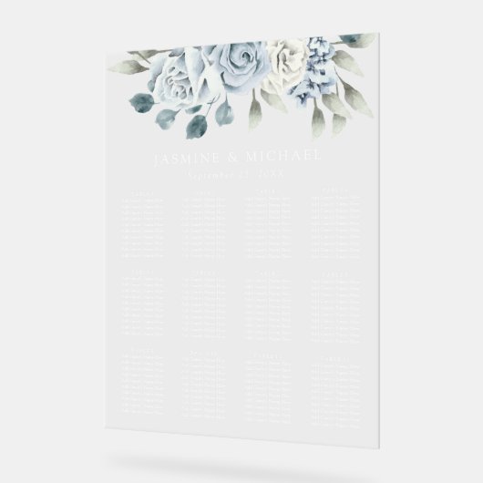 ダスティーエレガントブルーフローラの結婚座席表 アクリルサイン (傾斜)