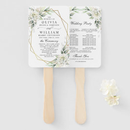 ダスティーエレガントブルーフローラの葉結婚式 プログラム ハンドファン