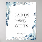 ダスティーエレガントブルーフローラカードギフトサイン ポスター (正面)