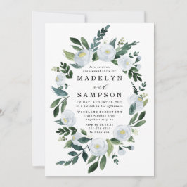 ダスティーエレガントブルーフローラガーデン婚約パーティ 招待状