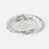 ダスティーエレガントブルーフローラグ結婚リーズ ペーパープレート (アングル)