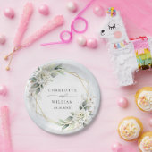 ダスティーエレガントブルーフローラグ結婚リーズ ペーパープレート (パーティー)