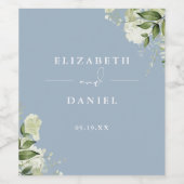 ダスティーエレガントブルーフローラグ結婚リーズ ワインラベル (シングルラベル)