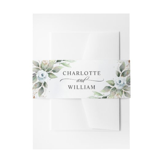 ダスティーエレガントブルーフローラグ結婚リーズ 招待状ベリーバンド (正面例)