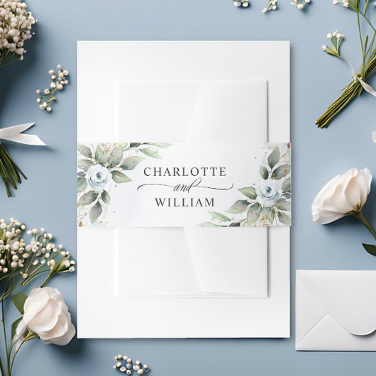 ダスティーエレガントブルーフローラグ結婚リーズ 招待状ベリーバンド