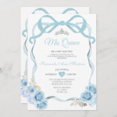 ダスティーエレガントブルーフローラバタフライミンス 招待状 (正面/裏面)