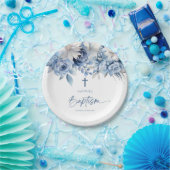 ダスティーエレガントブルーフローラバプテスマ ペーパープレート (パーティー)