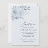 ダスティーエレガントブルーフローラバプテスマ 招待状 (正面)