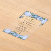 ダスティーエレガントブルーフローラビクトリアンブライダルシャワー アクリル招待状 (レイダウン)