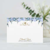 ダスティーエレガントブルーフローラビクトリアンブライダルシャワー サンキューカード (スタンド正面)