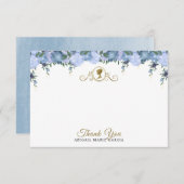 ダスティーエレガントブルーフローラビクトリアンブライダルシャワー サンキューカード (正面/裏面)