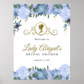 ダスティーエレガントブルーフローラビクトリアンブライダルシャワー ポスター (正面)