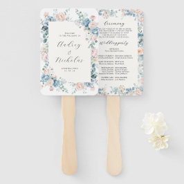 ダスティーエレガントブルーフローラピーチ結婚式 プログラム ハンドファン